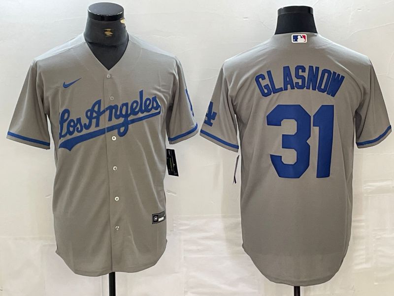 Men Los Angeles Dodgers #31 Glasnow Grey Nike Game MLB Jersey style 1